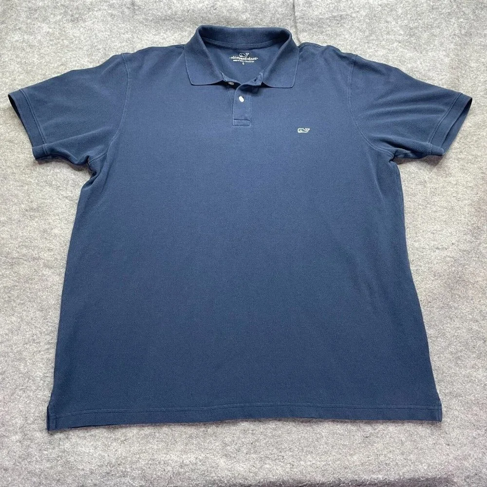 Vineyard Vines Polo Shirt Blue Dark Wash Relaxed Fit Short Sleeve Pique Men L